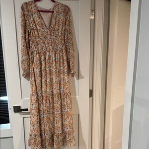 Patrons of Peace Orange Gold Long Sleeve Sundress, new - size medium